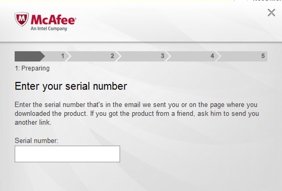McAfee serial number